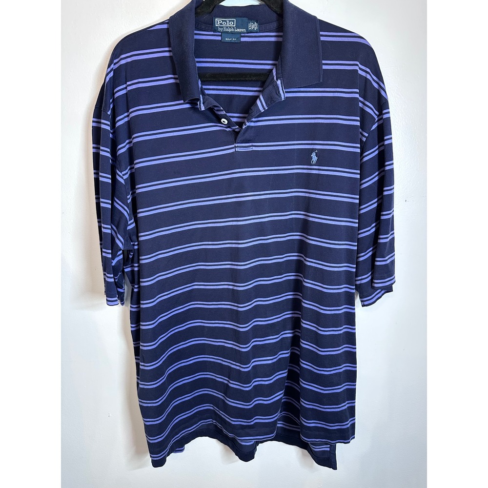 Polo Ralph Lauren Mens XXL Golf Fit Pima Cotton Striped Polo Shirt Navy